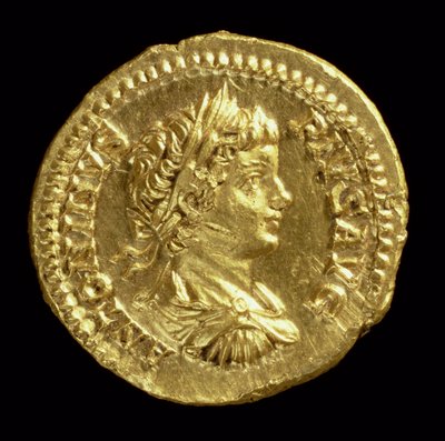 Aureus (avers) avec la tête de Caracalla (196-217 après J.-C.) drapée, cuirassée, portant une couronne de laurier. Inscription : ANTONINVS PIVS AVG - Roman